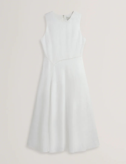 Women's ULIAA-Asymmetric Trim Detail Linen Midi Dress