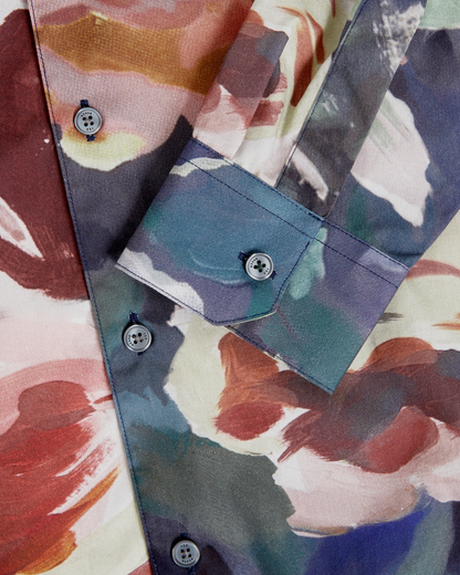BRYNHIL: LS Regular Fit Large Painted Floral Shirt