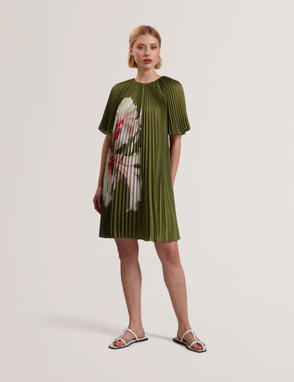 Women's VINLAA-Short Sleeve Pleated Mini Dress