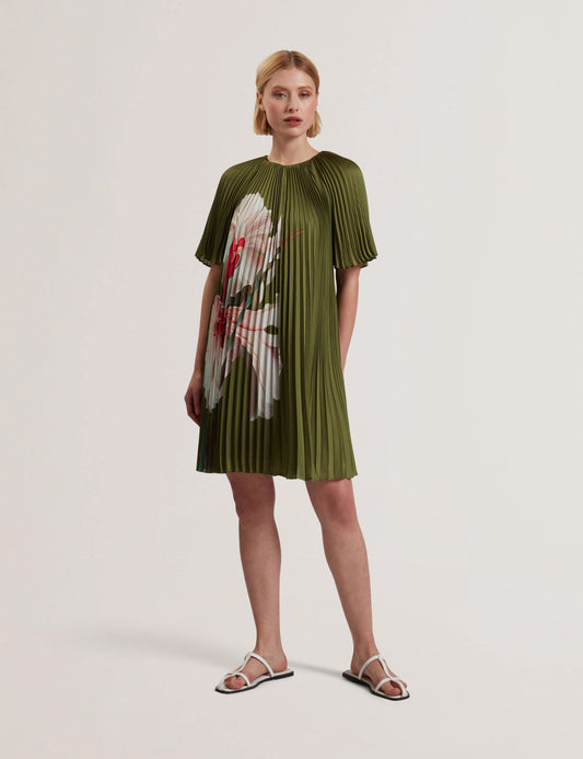 Women's VINLAA-Short Sleeve Pleated Mini Dress