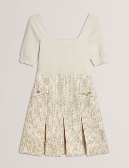 VULPAD: Knit Bodice Boucle Mini Dress