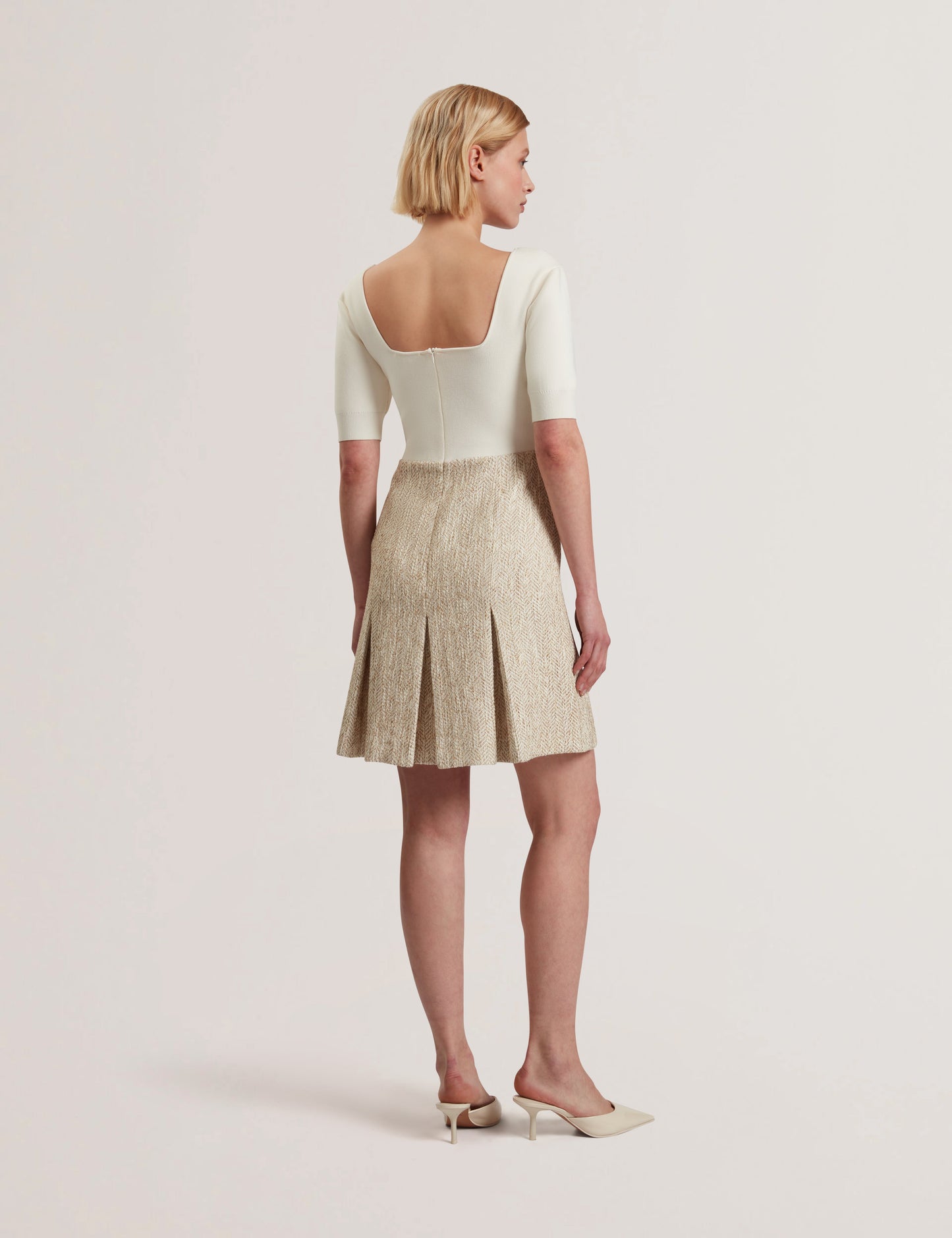 VULPAD: Knit Bodice Boucle Mini Dress