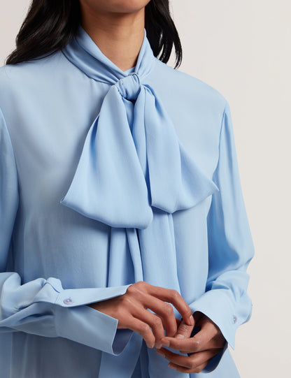 Women's ZAKIIA-Scarf Detail Long Sleeve Blouse Lt-Blue
