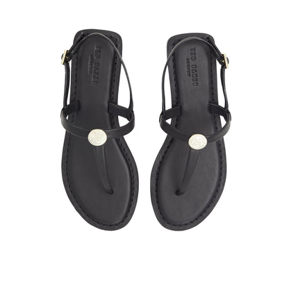 Women's Harpurr-Flat T-Strap Sandal & Signat Coin Black