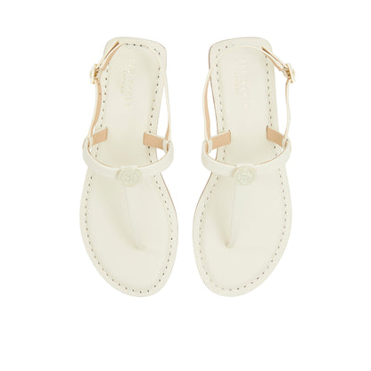 Women's Harpurr-Flat T-Strap Sandal & Signat Coin Ecru