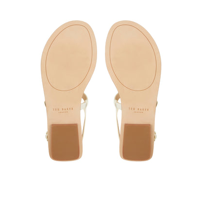 Women's Harpurr-Flat T-Strap Sandal & Signat Coin Ecru