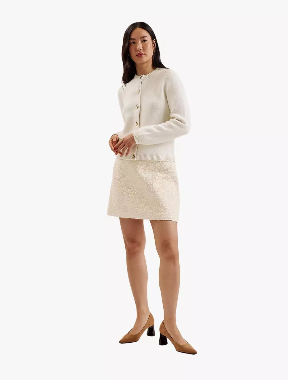 Women's Komam-Rose Button Knit Bodice Boucle Mini Skirt