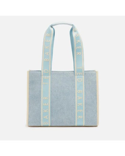 Women's Jeanee-Webbing Medium Denim Tote Bag Lt-Blue