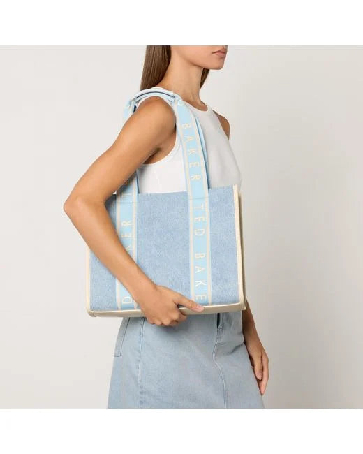 Women's Jeanee-Webbing Medium Denim Tote Bag Lt-Blue