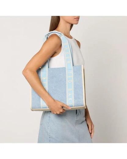 Women's Jeanee-Webbing Medium Denim Tote Bag Lt-Blue